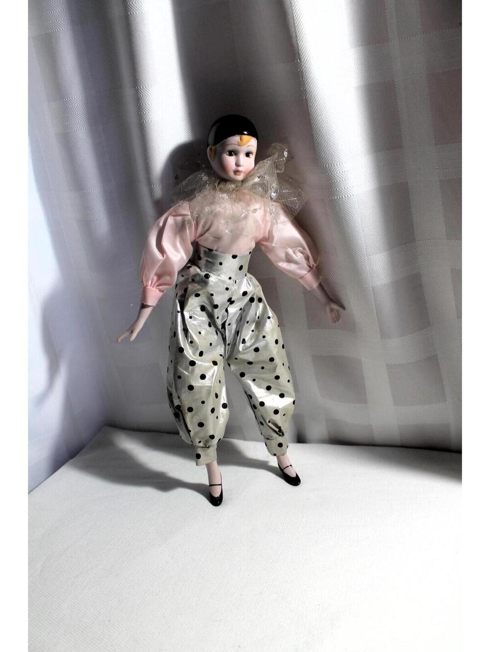 Vintage 80s Pierrot Harlequin Doll 16"